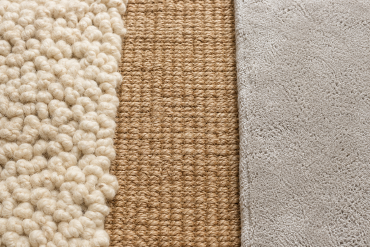 Wool, jute, and synthetic rug textures compared side by side
